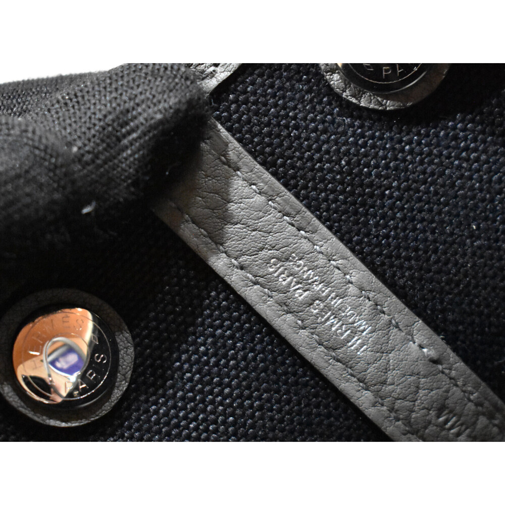 HERMES Garden Party T Canvas Leather Handbag Black Gray Bag - Picture 7 of 7